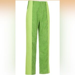 Womens High Waisted Pants Y2k Corduroy Patchwork Baggy Pants in Lime Green-S